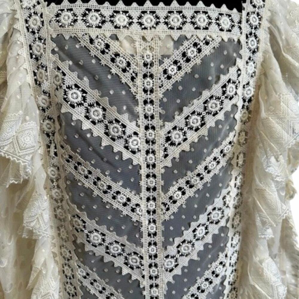 Zimmermann Lace Dress Long Sleeve High Low Skirt Off White Size 1 Medium 6 - Picture 7 of 11